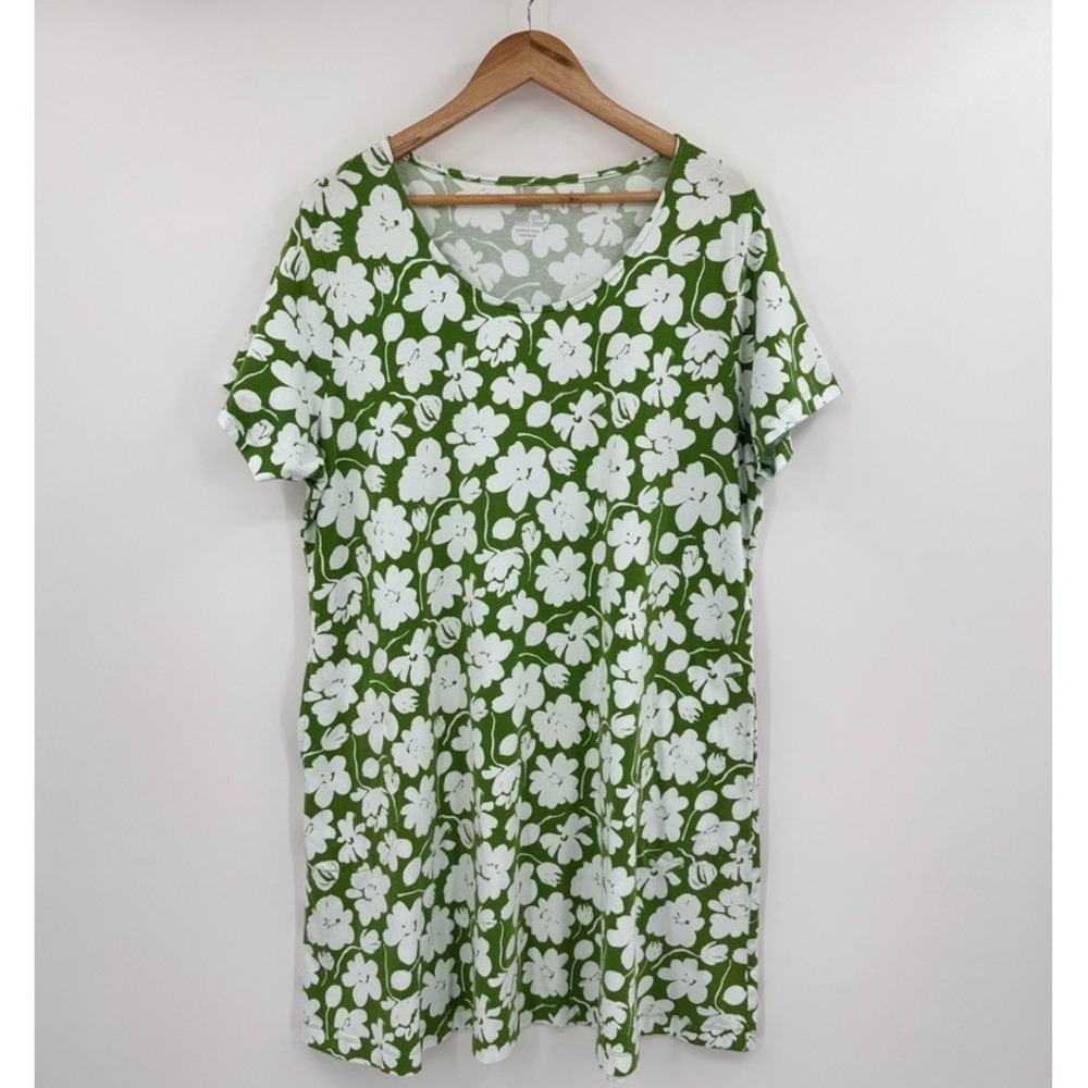 Vermont Country Store Dress 2X Kelly Green White Floral Pockets Cottagecore